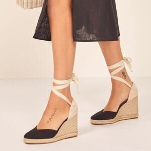Reformation Camille Espadrille Women’s Size 9.5 Black Cream Ribbon